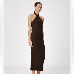 Wilfred Chocolate Halter Knit  Midi Dress